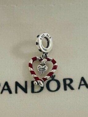 Pandora Double Candy Cane Heart Christmas Dangle Charm